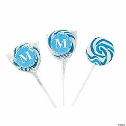 Best Pirce 🥰 Personalized Light Blue Monogram Swirl Lollipops - 24 Pc. 👏