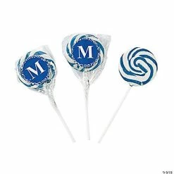 Cheap ⭐ Personalized Blue Monogram Swirl Lollipops - 24 Pc. ✨