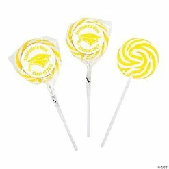 Discount 😉 Personalized Yellow Graduation Swirl Lollipops - 24 Pc. ⭐