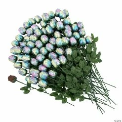 New ✔️ Bulk Iridescent Foil-Wrapped Chocolate Roses - 72 Pc. 🎁